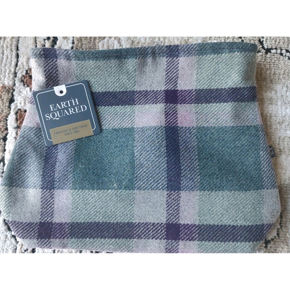 Earth Squared Fair Trade Stone Moss Tweed Tartan Make-up Bag